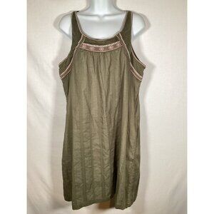 CARVE DESIGNS Brooke Dress 100% Cotton Medium Green Cottaegcore Lagenlook Boho